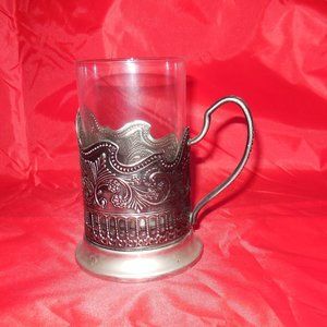 Vintage Russian Tea Glass Holder Podstakannik with Glass USSR